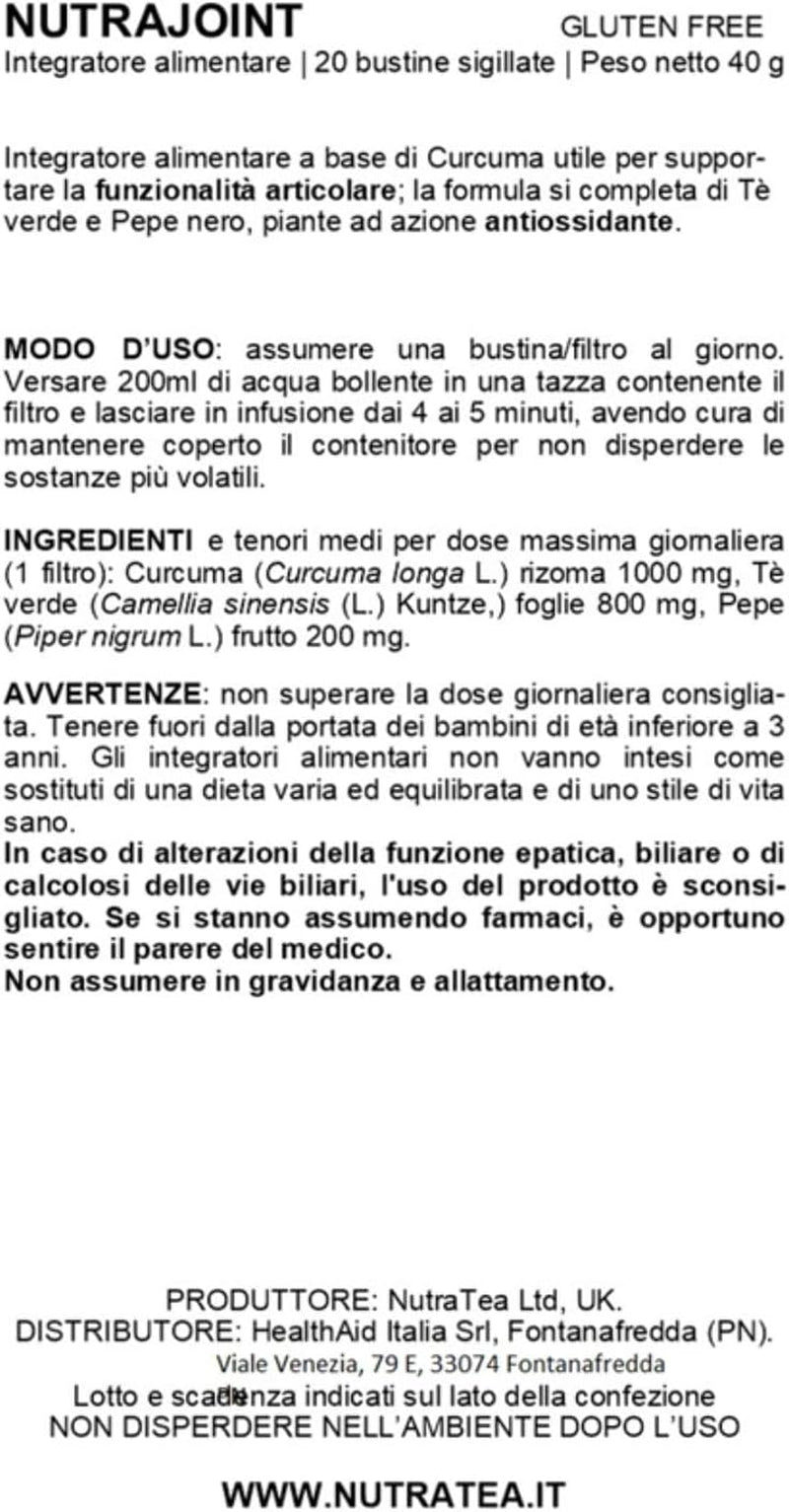 NUTRAJOINT - Joint Care Tea | Helps Improve Mobility & Flexibility - with Turmeric, Green Tea & Black Pepper - 20 Enveloped Tea Bags - by