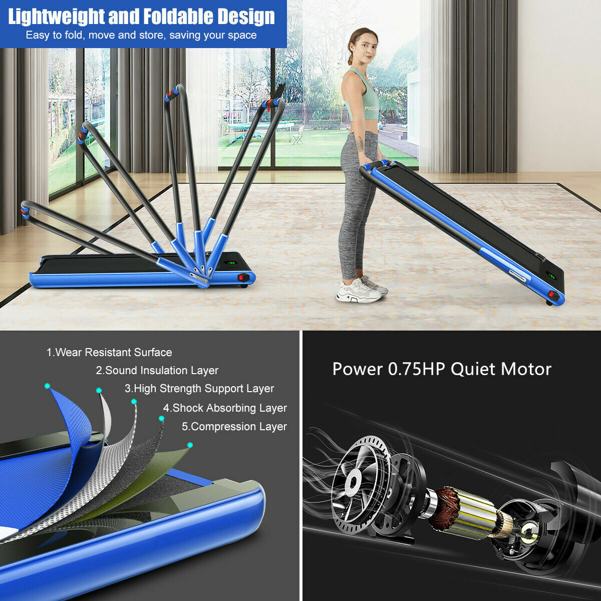 2 in 1 Folding Treadmill Electric Walking Running Machine Bluetooth LED Display