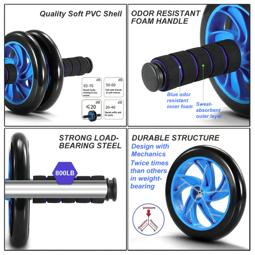 Ab Roller Dual-Wheel Core Trainer Non-Slip Abdominal Fitness Exercise Tool Gym