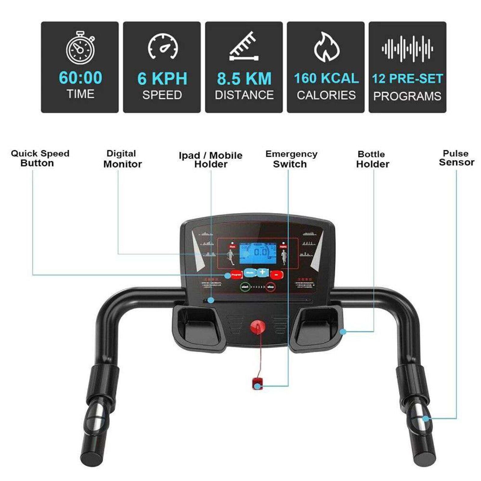 Electric Motorised Treadmill Folding Running Walking Machine Home Gym Workout