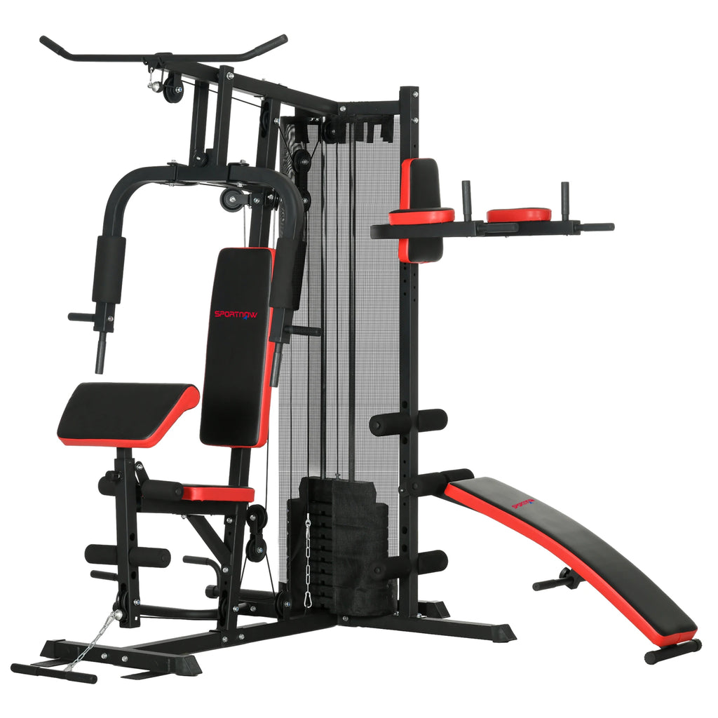 Multi Gym Workout Station with 65Kg Weight Stack, Sit up Bench, Push up Stand, Dip Station, Adjustable