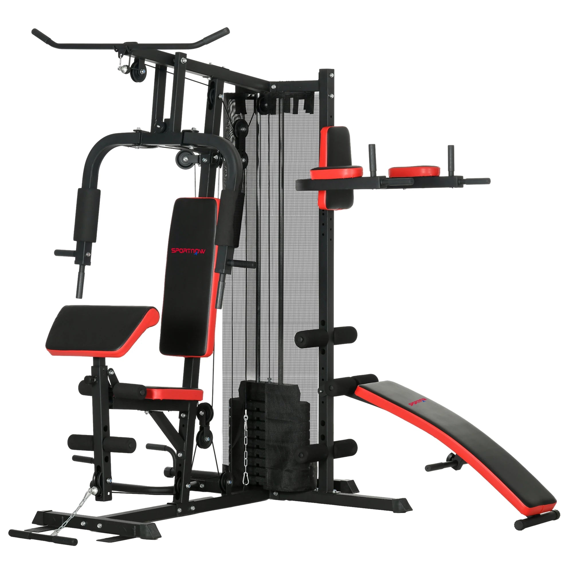 Multi Gym Workout Station with 65Kg Weight Stack, Sit up Bench, Push up Stand, Dip Station, Adjustable