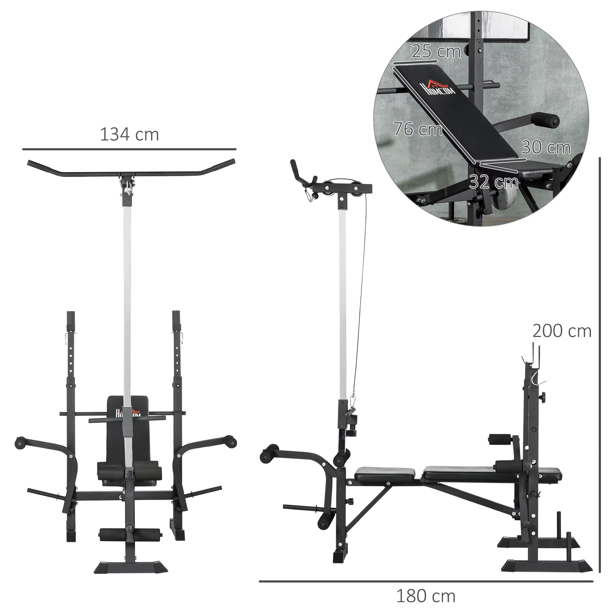 Adjustable Weight Bench with Pulley System, Incline Bench Press Set with Squat Rack, Leg Developer