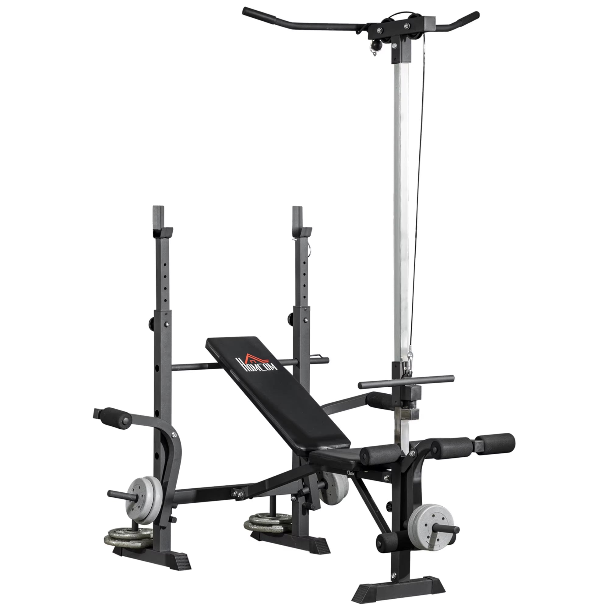 Adjustable Weight Bench with Pulley System, Incline Bench Press Set with Squat Rack, Leg Developer