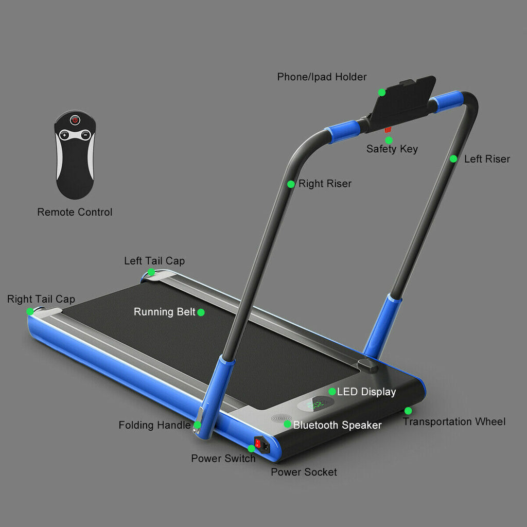 2 in 1 Folding Treadmill Electric Walking Running Machine Bluetooth LED Display