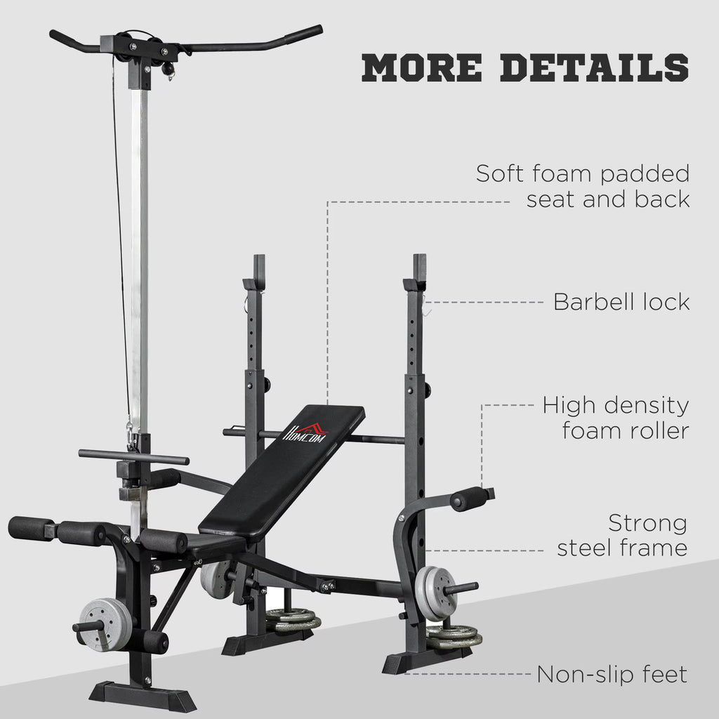 Adjustable Weight Bench with Pulley System, Incline Bench Press Set with Squat Rack, Leg Developer