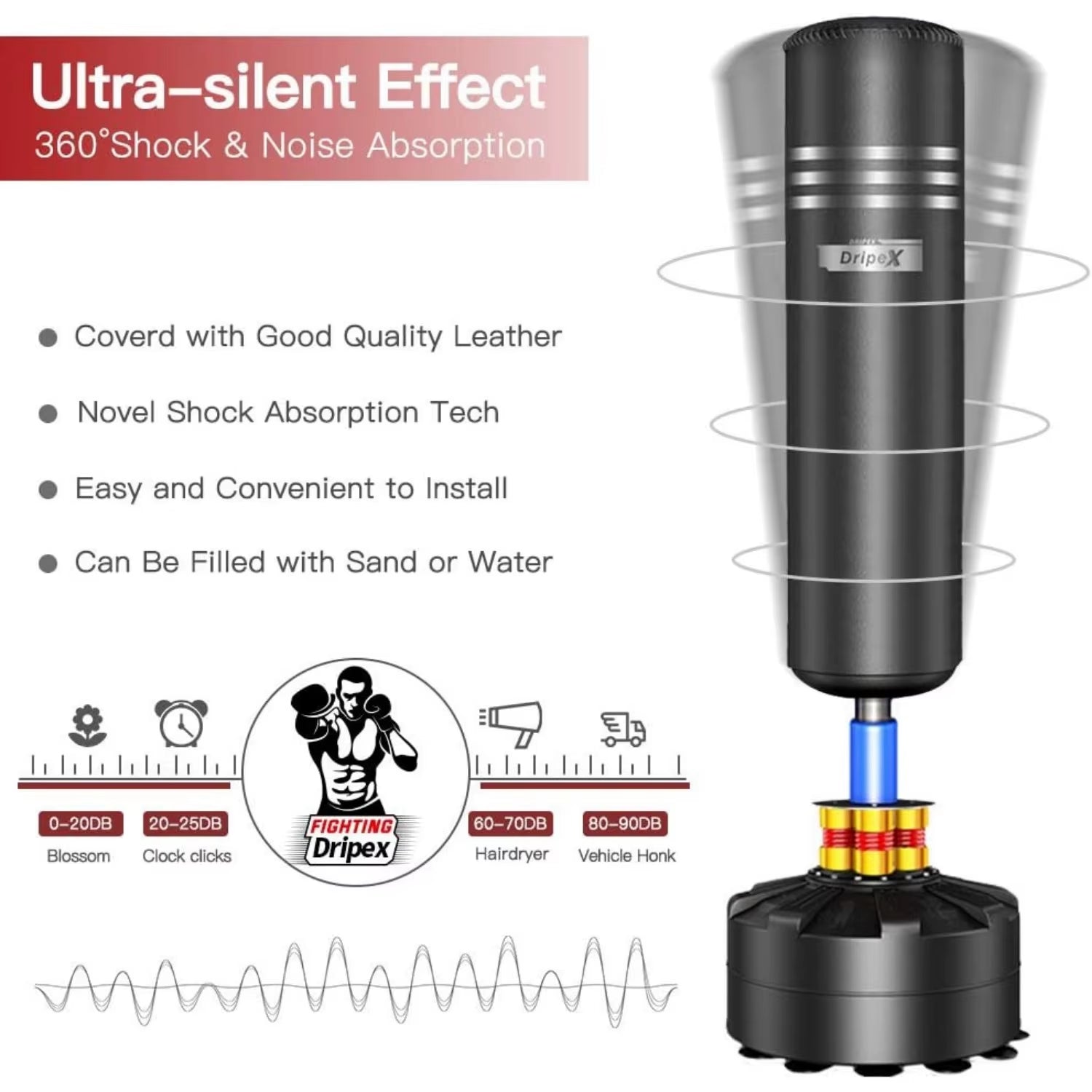 Adult Free Standing Boxing Punch Bag, Heavy Duty Punching Bag Stand with Suction Cup Base - 69''